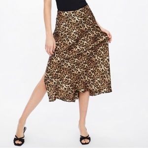 Zara Leopard Print Silky Midi Skirt